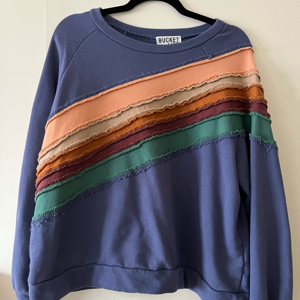 BUCKETLIST Navy and Orange Frayed Sweatshirt